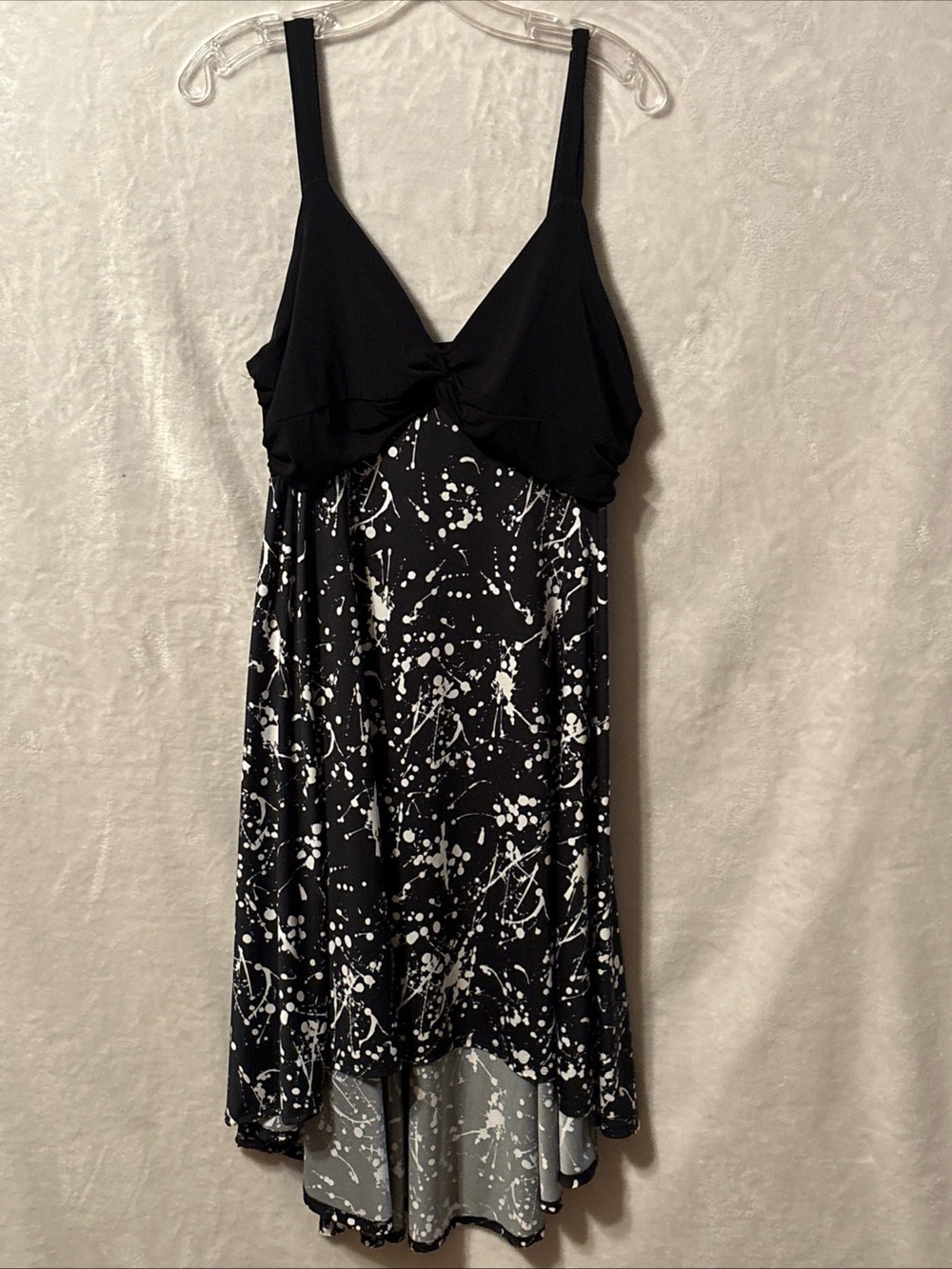 Marianne Black & White High-Low Splatter V-Neck Dress